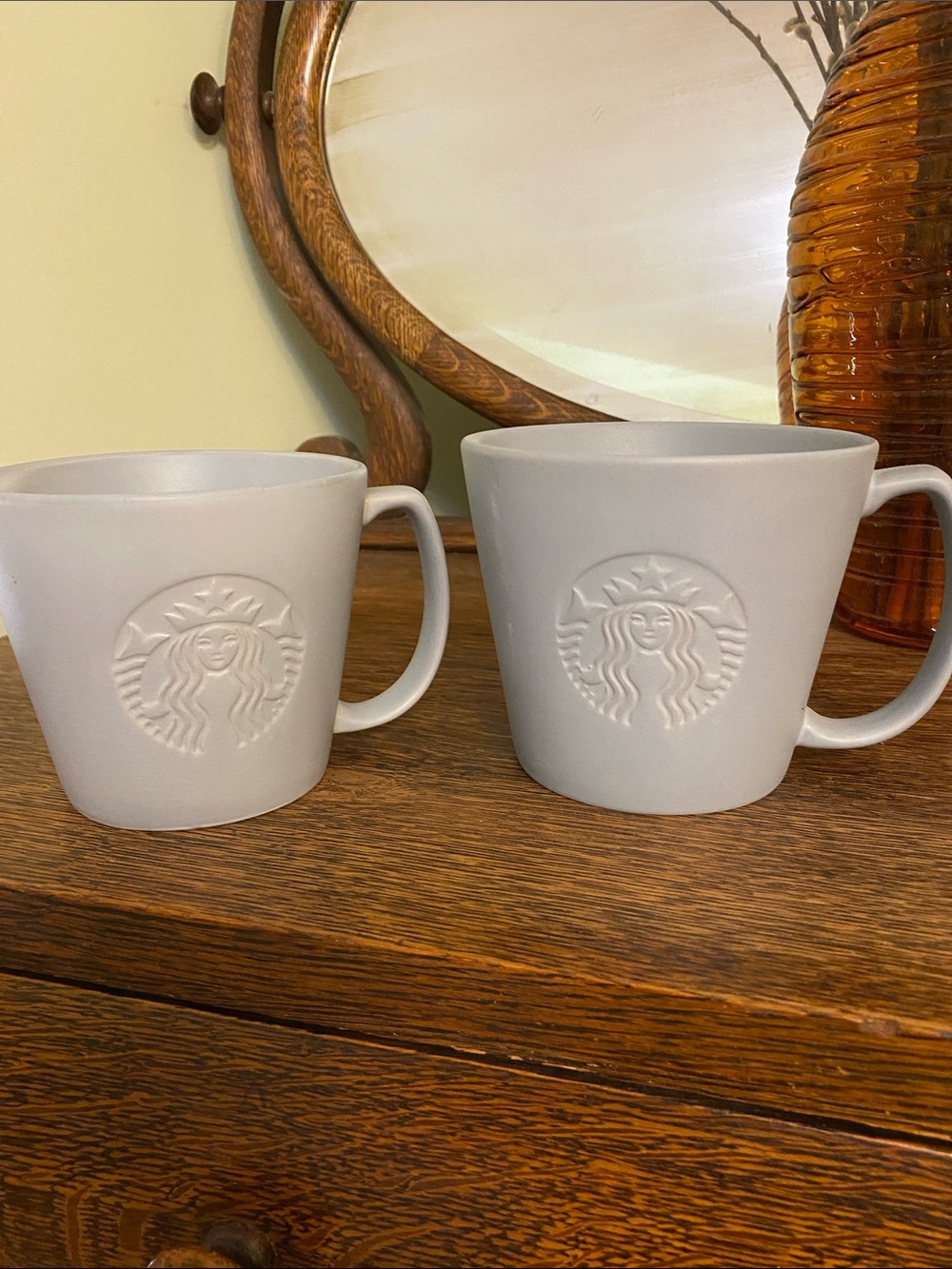 Lot of 2 STARBUCKS Matte Blue Mugs 16 Oz. Grande and 20 Oz. Venti Barely Used